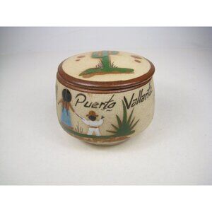 Puerto Vallarta Ceramic Trinket Box With Lid Saquaro Cactus 4 x 3 Inches